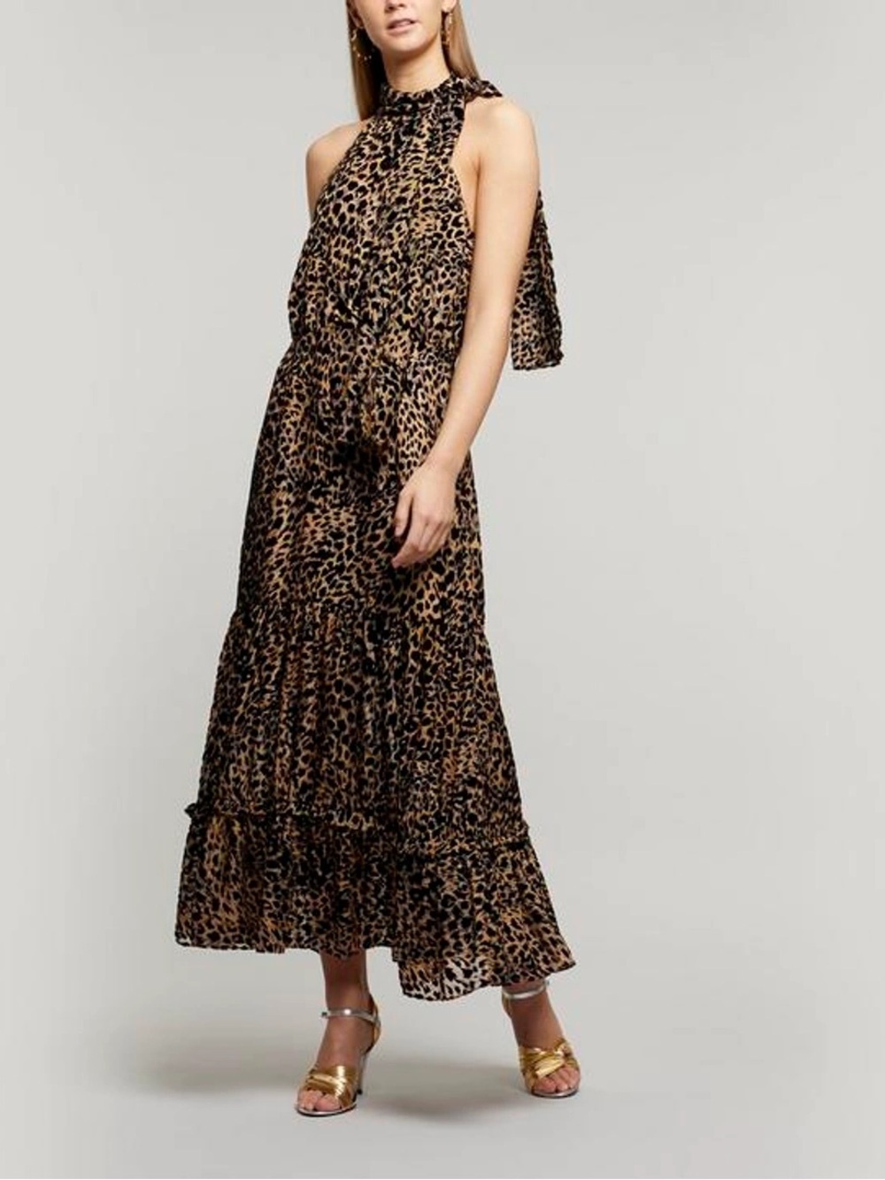 NWT Rixo Eleanor Leopard Print Chiffon Halter Dress